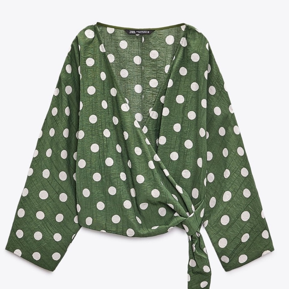 Zara Polka Dot Wrap Cropped Shirt-Size Small